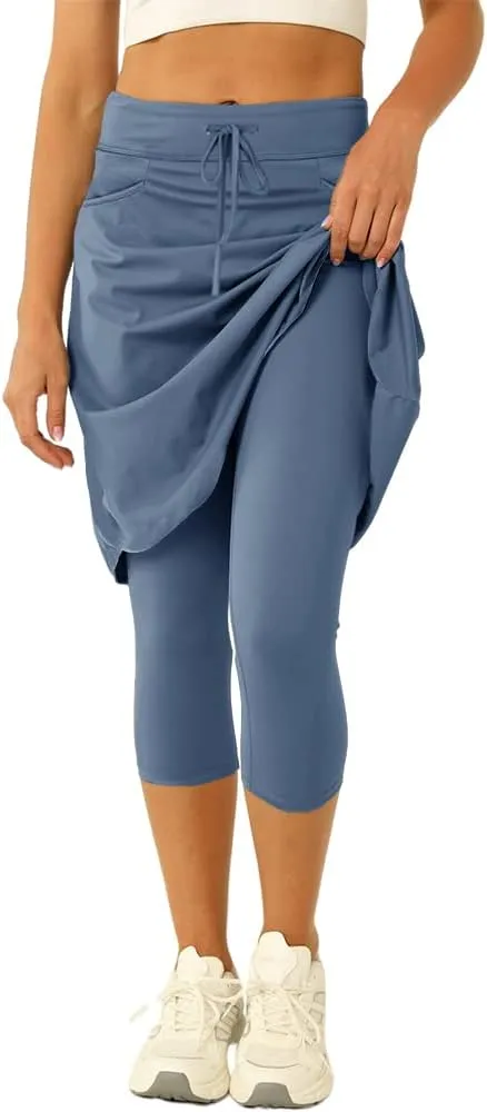 Women 20" Knee Length Tennis Skirt with Built in Legging Golf Skirts Skirted Legging with Pockets