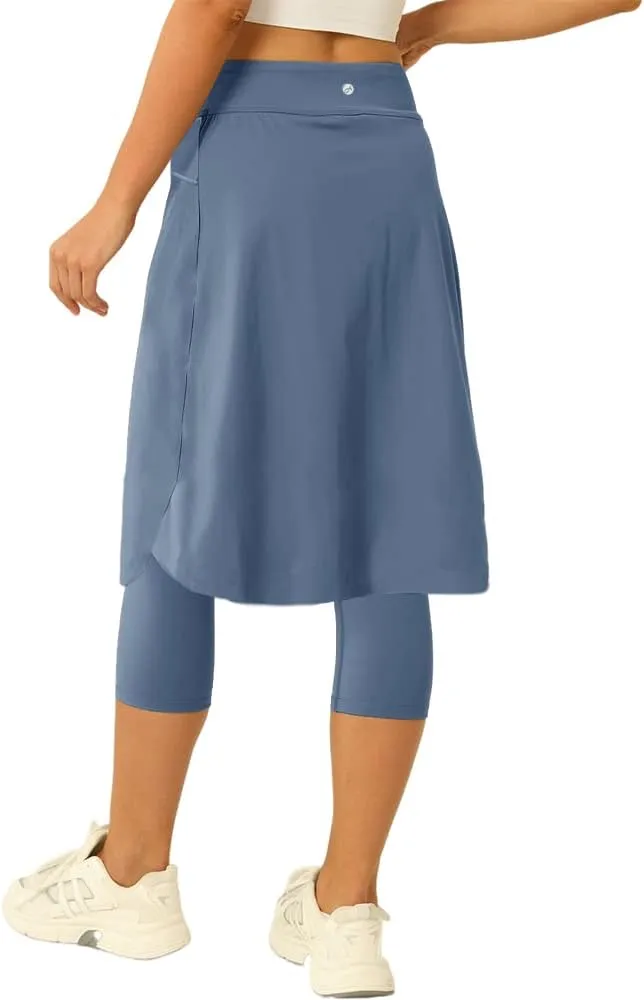 Women 20" Knee Length Tennis Skirt with Built in Legging Golf Skirts Skirted Legging with Pockets