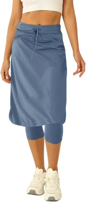 Women 20" Knee Length Tennis Skirt with Built in Legging Golf Skirts Skirted Legging with Pockets