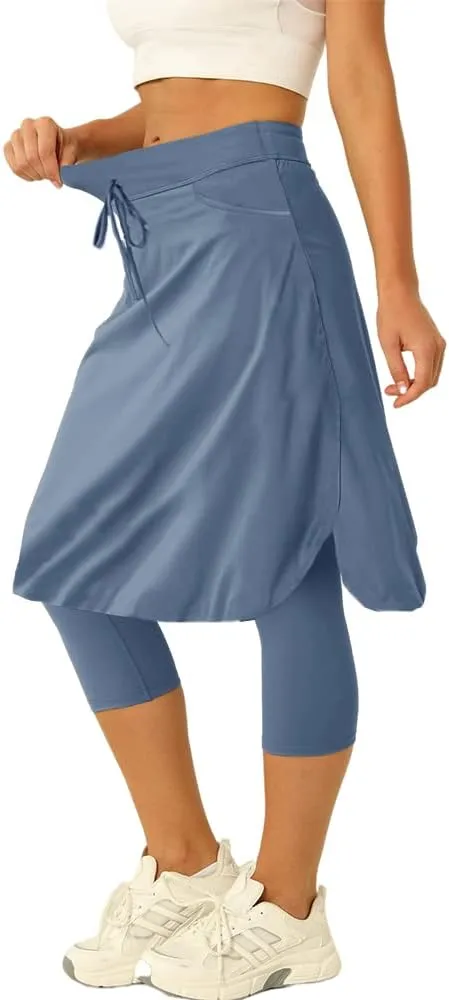 Women 20" Knee Length Tennis Skirt with Built in Legging Golf Skirts Skirted Legging with Pockets