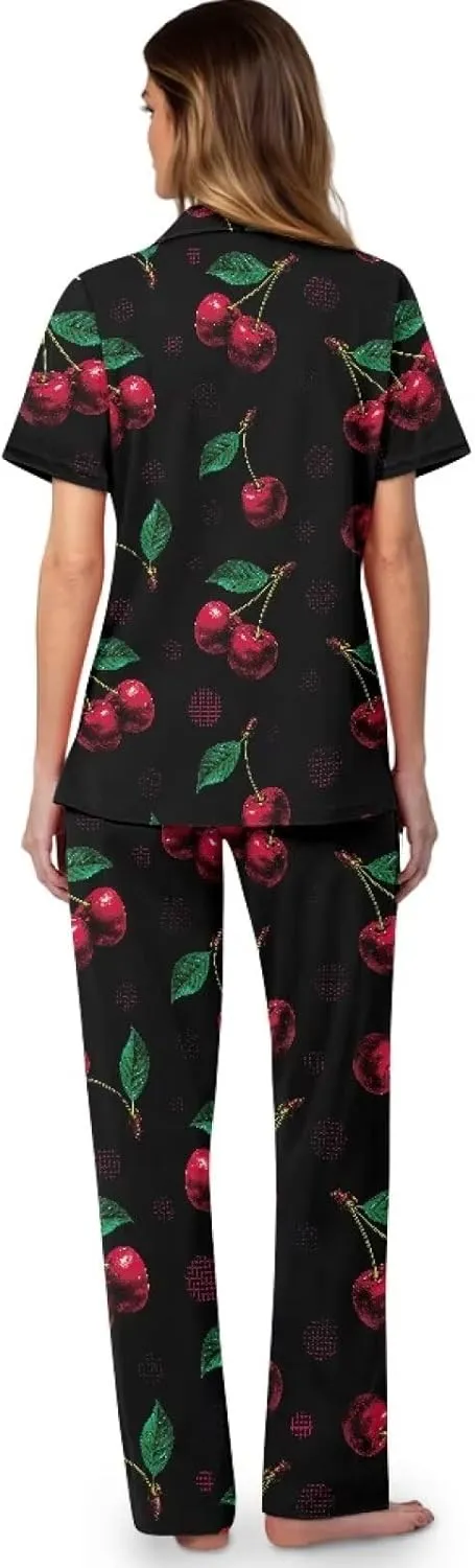 Women Pajamas Sets 2 Piece Short Sleeve Sleepwear Button Down Nightwear with Long Pants Soft Pjs Lounge Set S-XXL