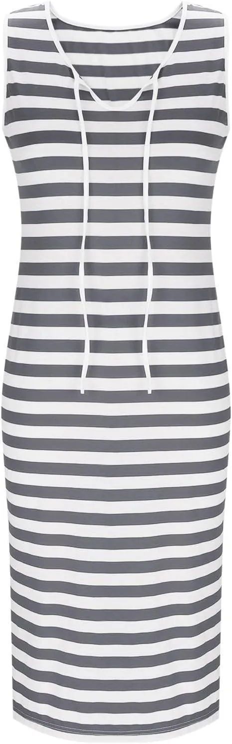 Women's 2025 Summer V Neck Striped Color Block Tank Dress Sleeveless Side Slit Casual Midi Beach Vacation Sundress