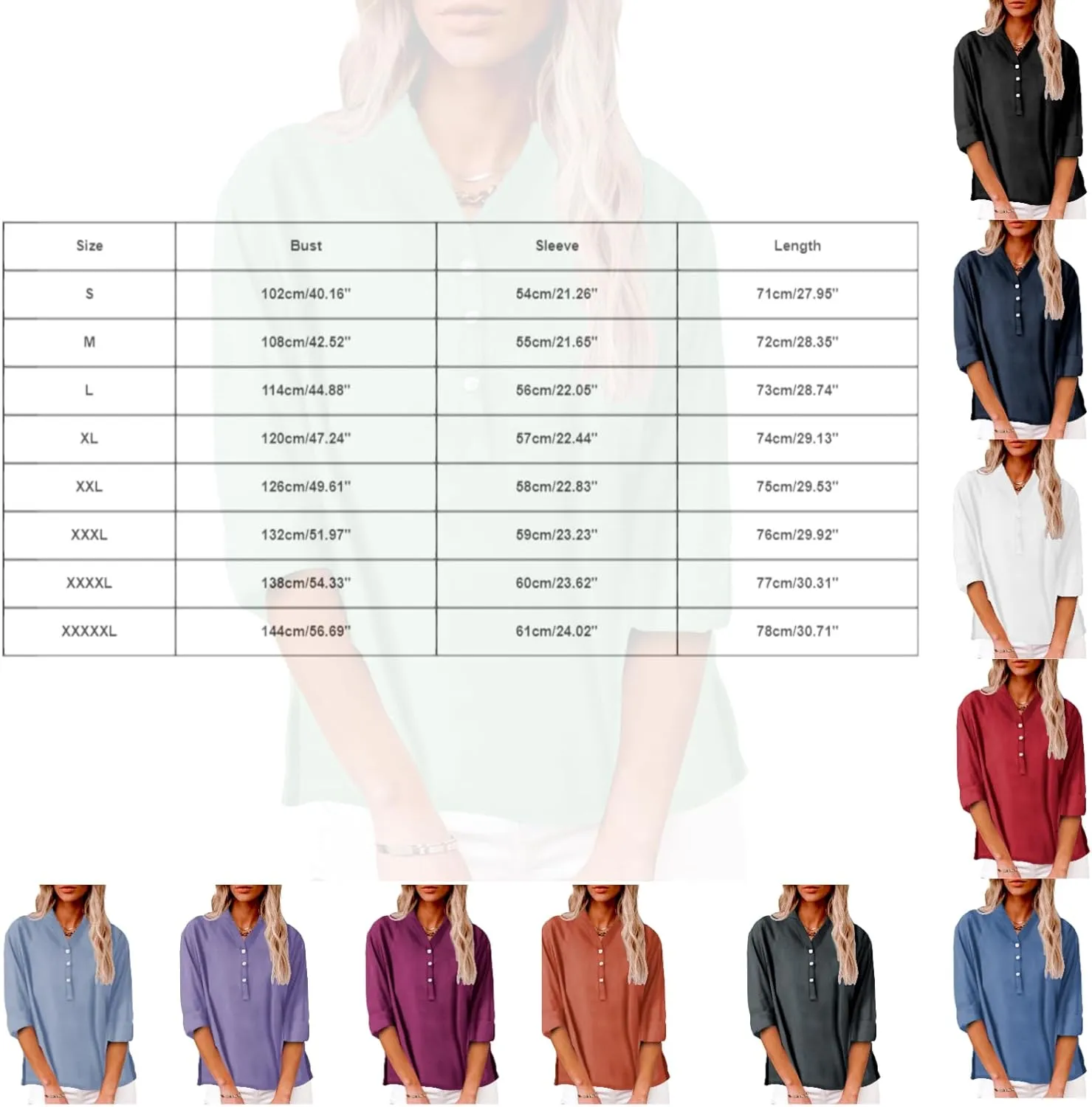 Womens Cotton Linen Shirts Solid 3/4 Sleeve Summer Vacation Tunic Tops Oversized Tshirts V Neck Dressy Blouses Tops