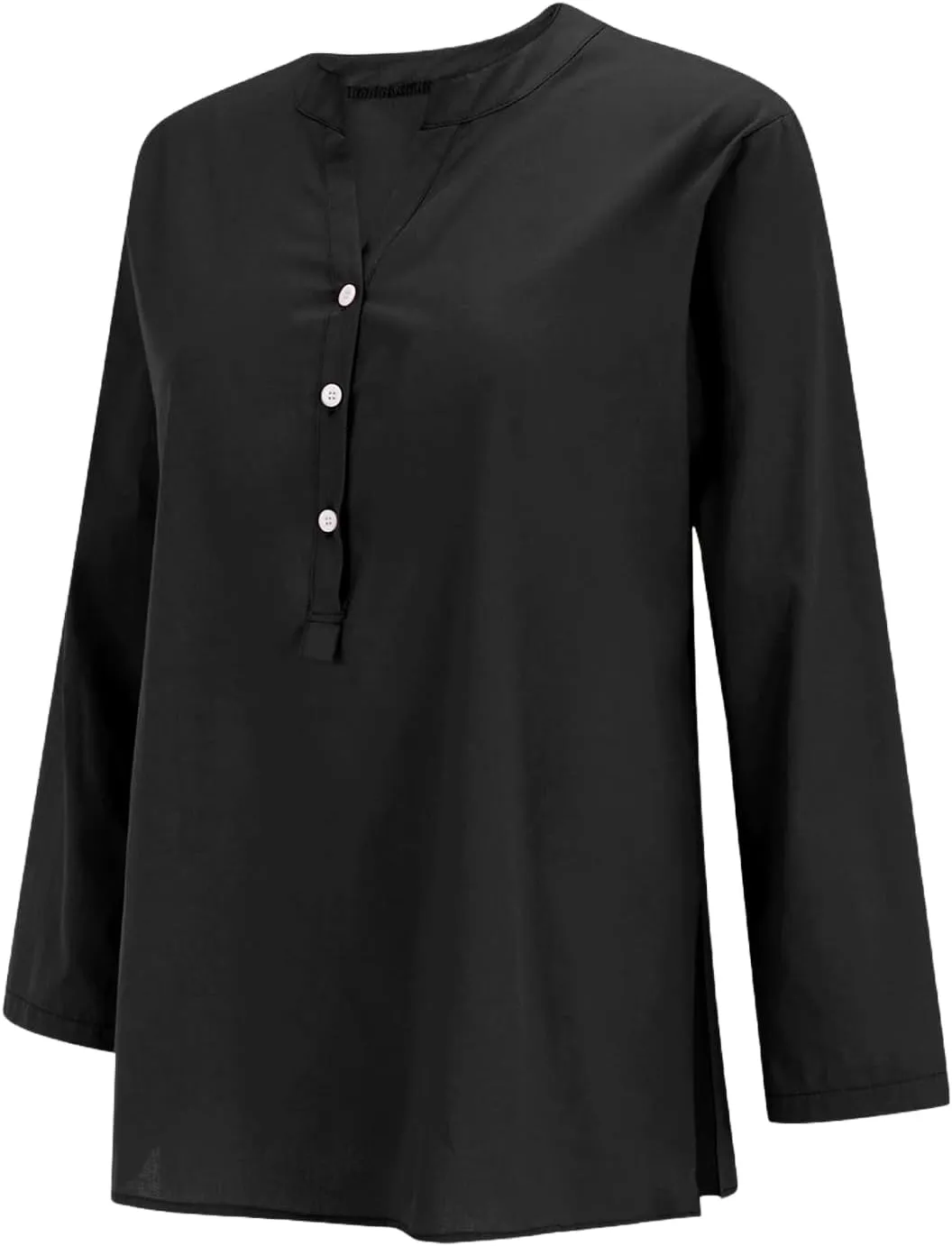 Womens Cotton Linen Shirts Solid 3/4 Sleeve Summer Vacation Tunic Tops Oversized Tshirts V Neck Dressy Blouses Tops