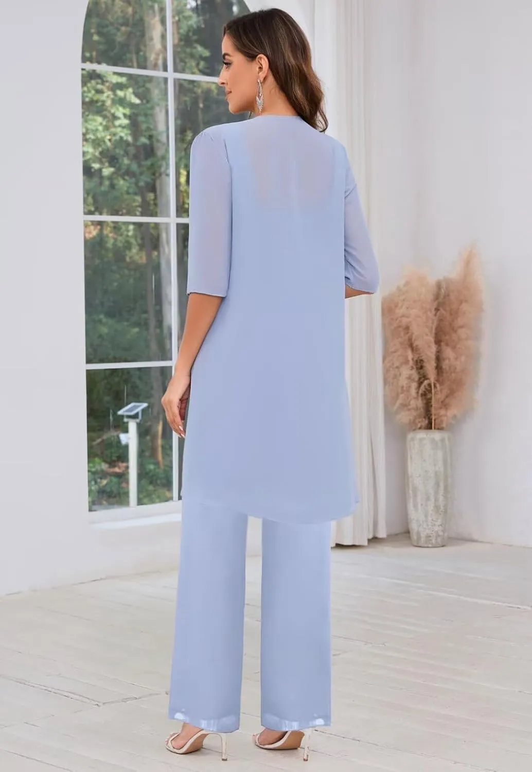 Women's Pant Suits for Wedding 3 Piece Chiffon Lace Mother of The Bride Pantsuit Formal Outfit
