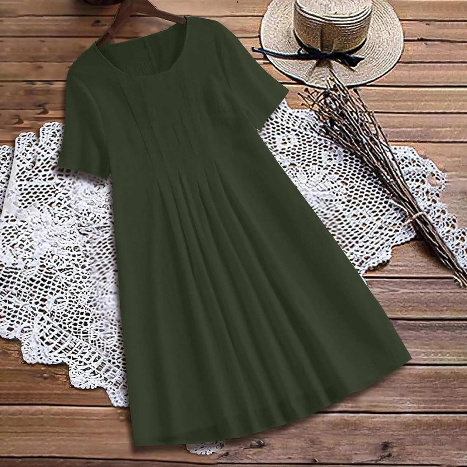 Women's Short Sleeve Swing Midi Dress Flowy Crewneck Plus Size Casual Loose Beach Vacation Dailywear T-Shirt Dress