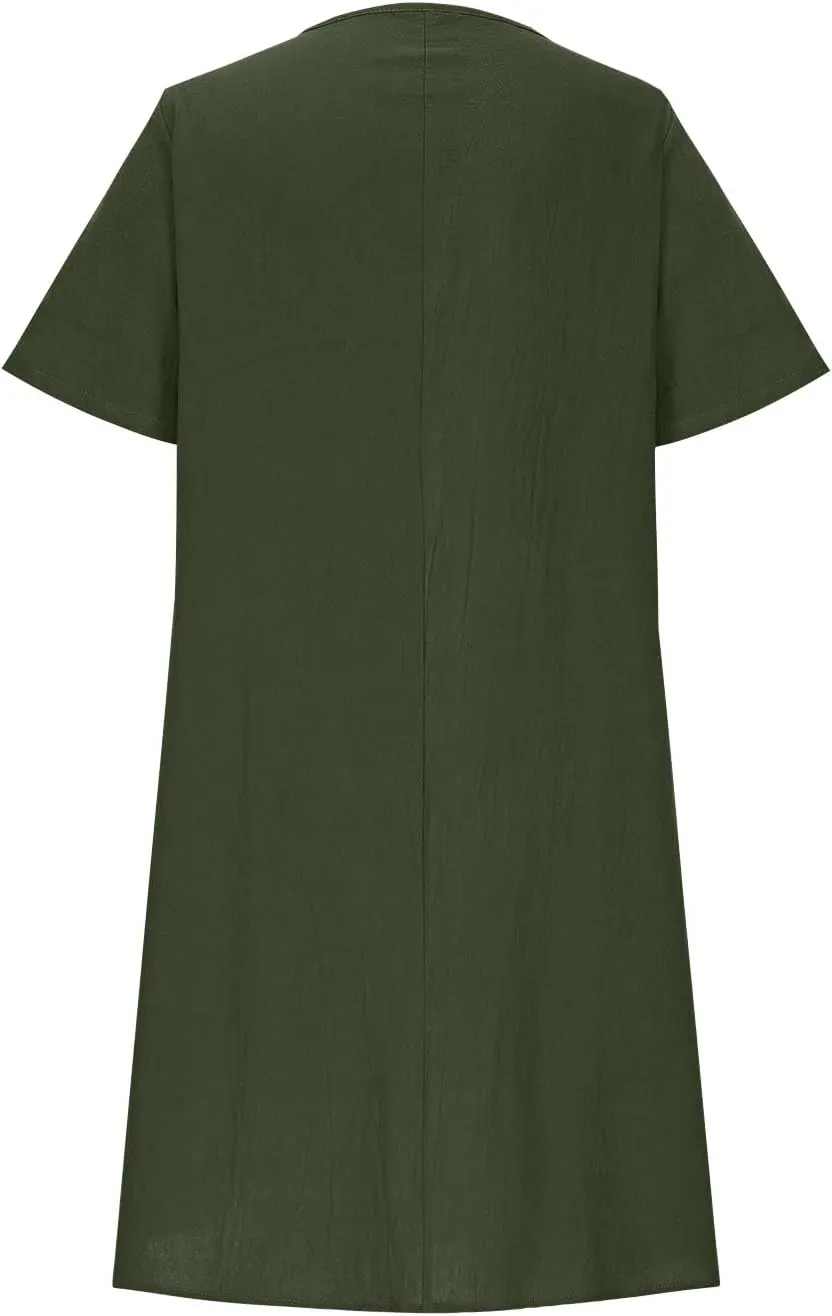 Women's Short Sleeve Swing Midi Dress Flowy Crewneck Plus Size Casual Loose Beach Vacation Dailywear T-Shirt Dress
