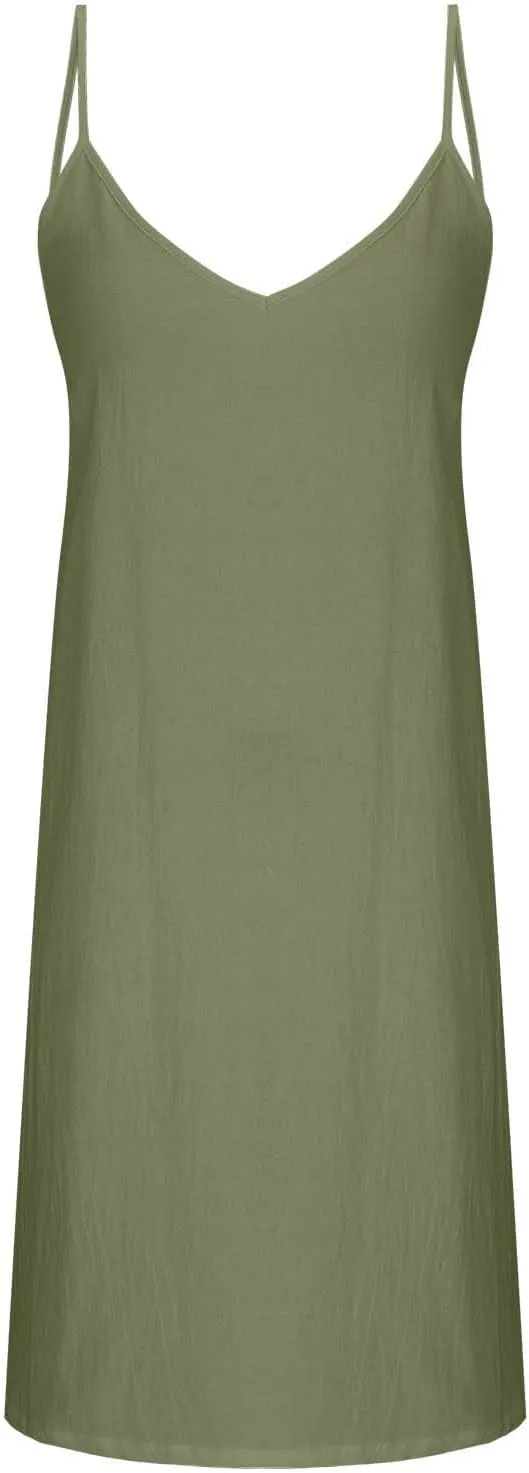 Women's Sleeveless Camisole Dress Summer V Neck Lightweight A-Line Dresses 2025 Casual Loose Comfy Beach Mini Dress
