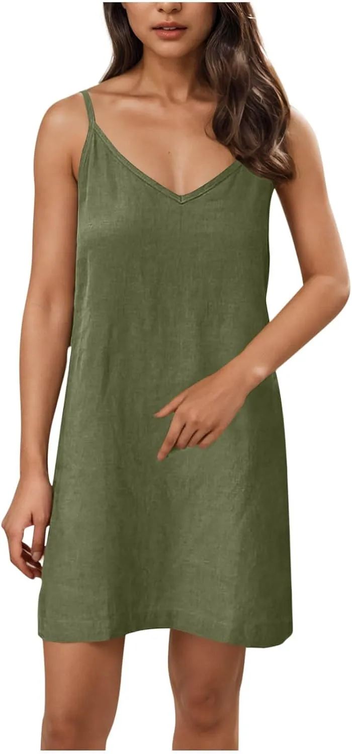 Women's Sleeveless Camisole Dress Summer V Neck Lightweight A-Line Dresses 2025 Casual Loose Comfy Beach Mini Dress