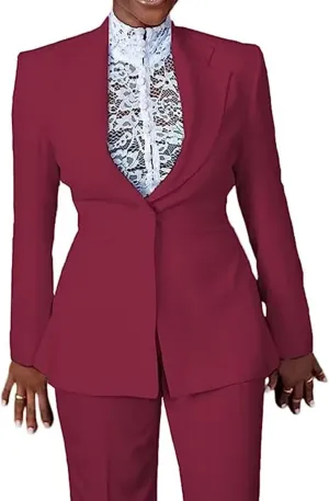 Women's Slim Fit 2-Piece One Button Blazer & Pants Suit for Wedding, Business, Daily Use - Green
