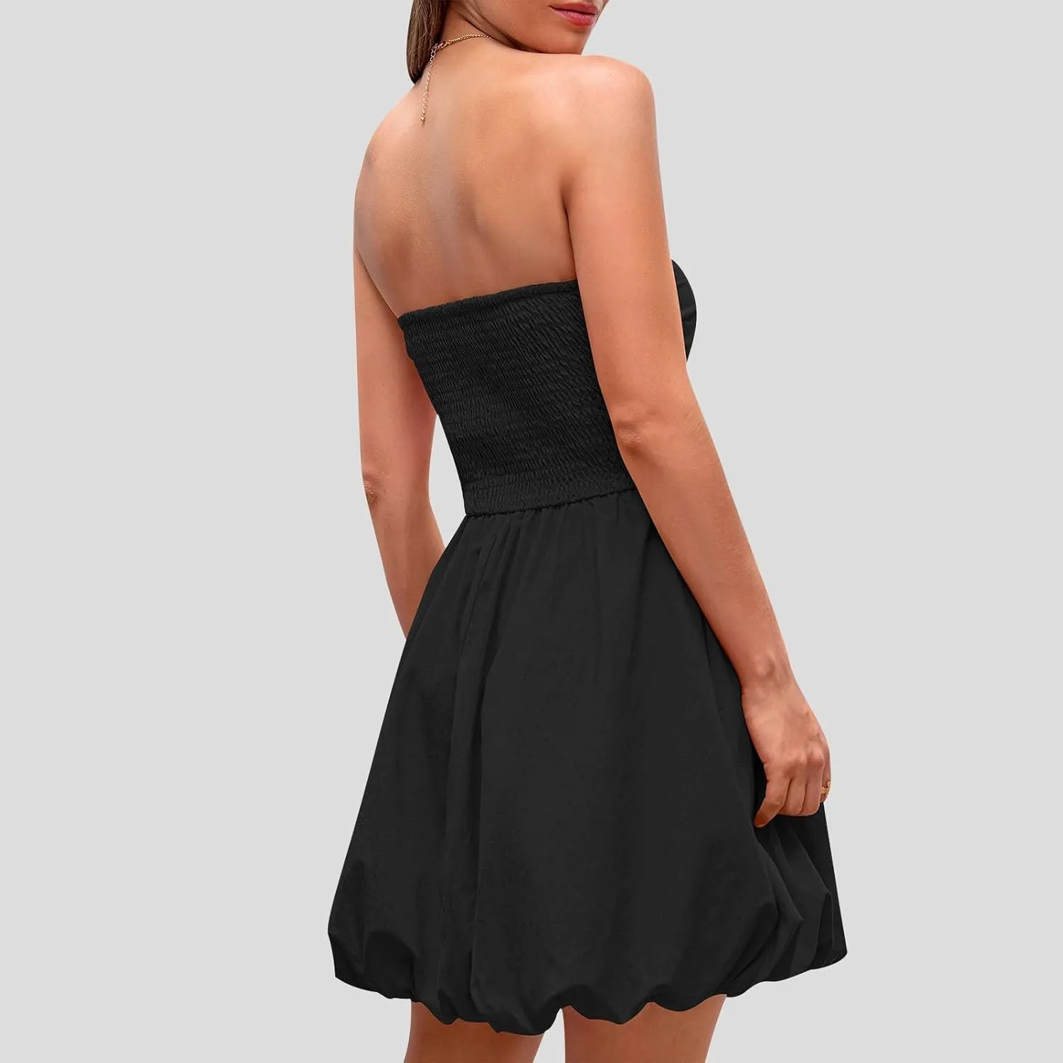 Women's Strapless Tube Top Beach Mini Dress Summer Sleeveless Smocked A Line Dresses Ruffle Beach Vacation Sundress