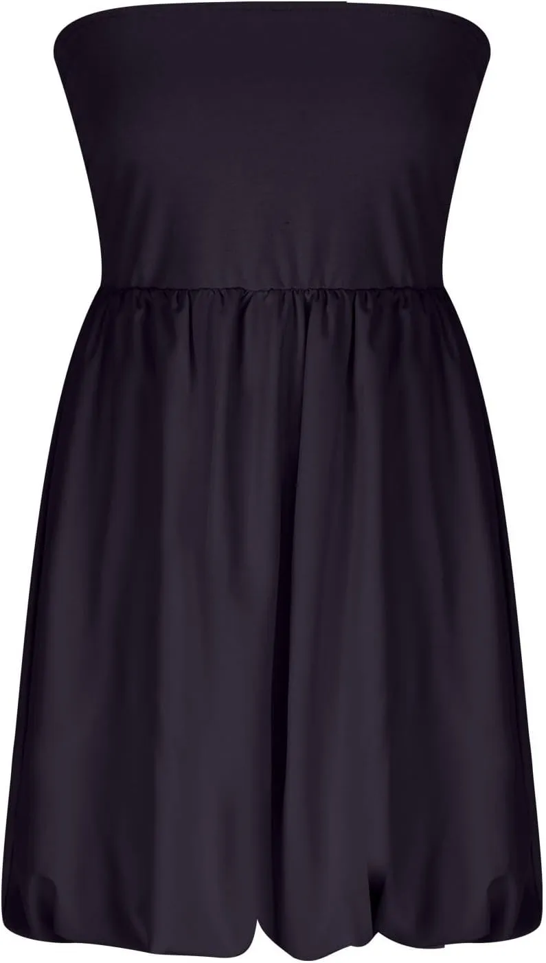 Women's Strapless Tube Top Beach Mini Dress Summer Sleeveless Smocked A Line Dresses Ruffle Beach Vacation Sundress