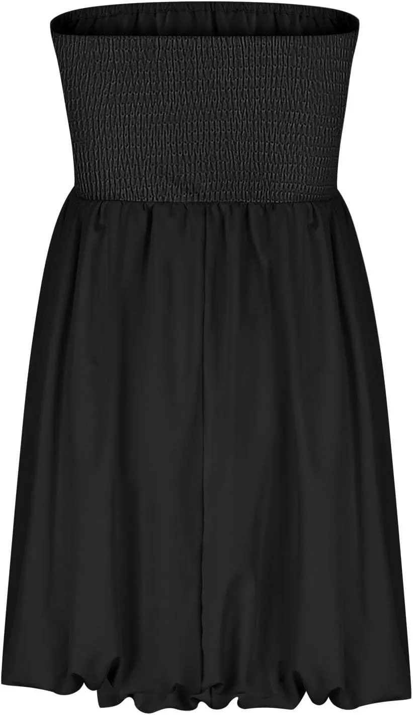 Women's Strapless Tube Top Beach Mini Dress Summer Sleeveless Smocked A Line Dresses Ruffle Beach Vacation Sundress