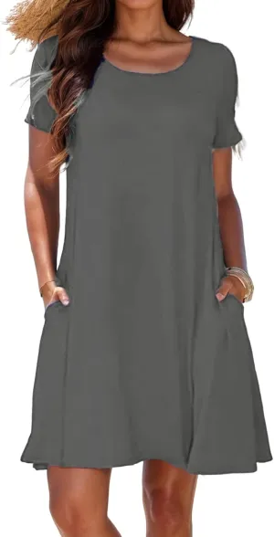 Women's Summer Casual T-Shirt Dress Beach Boho Swing Dresses Short Sleeve Loose Flowy Sundress with Pockets