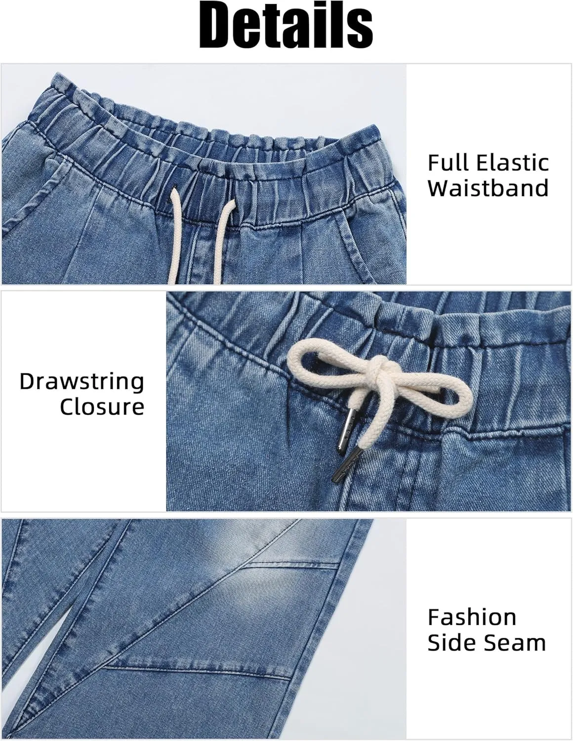 Women's Wide Leg Baggy Jeans Elastic High Waist Barrel Jean Loose Boyfriend Denim Pants with Drawstring