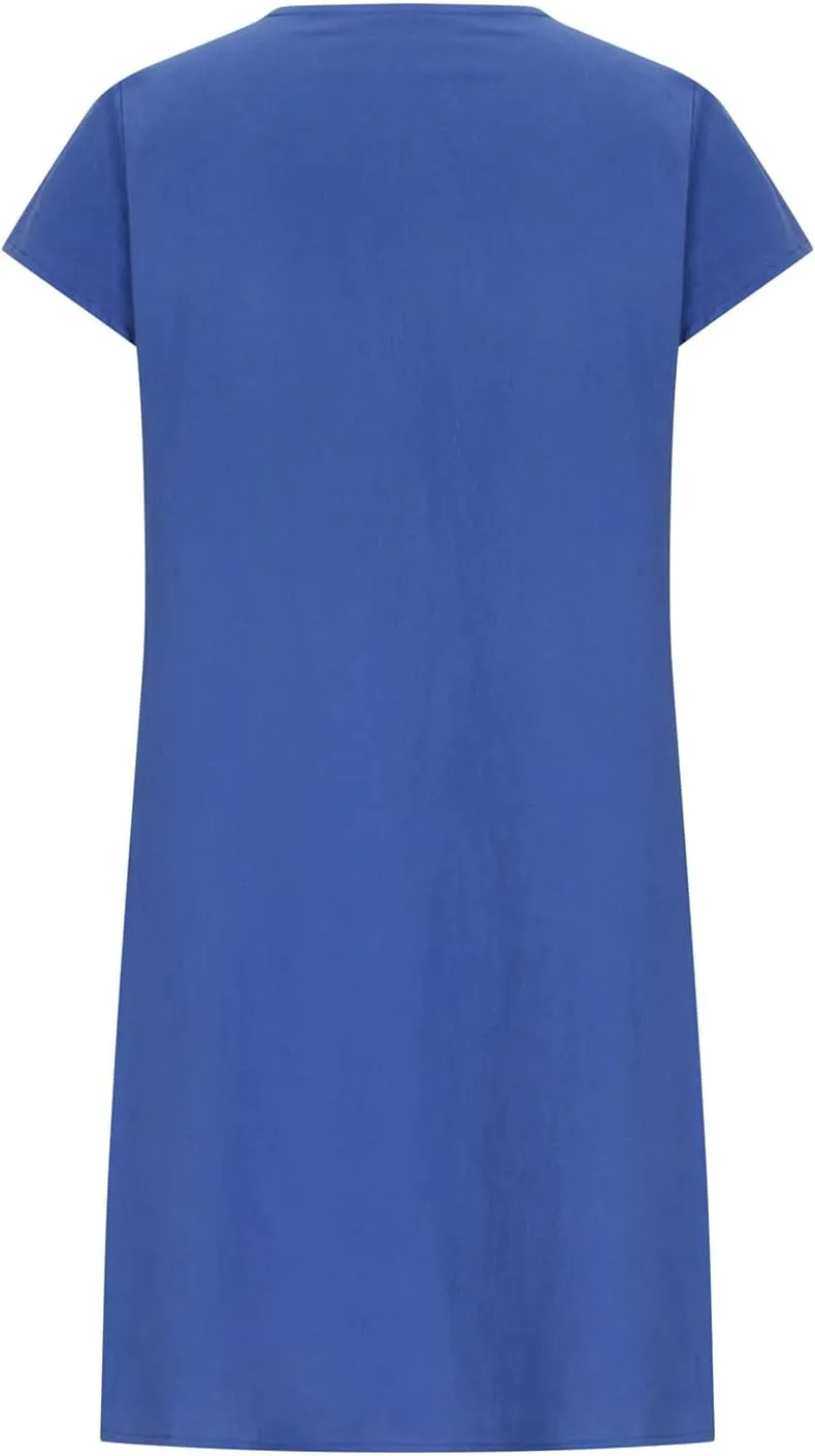 XUNRYAN Summer Dresses for Women 2024 Casual Short Sleeve Cotton Linen Midi Dress Knee Length High Waist Loose Beach Sundress