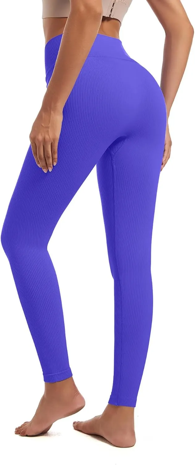 YOAKUKA 3 Piece Yoga Leggings Women's Ribbed Seamless High Waist Cross Over Workout Leggings Gym Athletic Pants