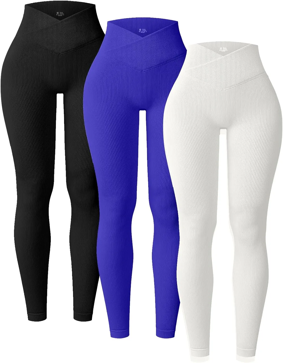 YOAKUKA 3 Piece Yoga Leggings Women's Ribbed Seamless High Waist Cross Over Workout Leggings Gym Athletic Pants