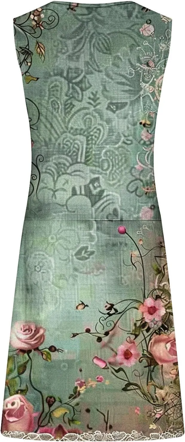 ZDRZK Casual Dresses for Women Boho Floral Print Mini Dress 2024 Vacation Trendy Summer A-Line Sleeveless Sundresses