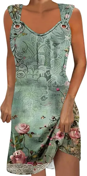 ZDRZK Casual Dresses for Women Boho Floral Print Mini Dress 2024 Vacation Trendy Summer A-Line Sleeveless Sundresses
