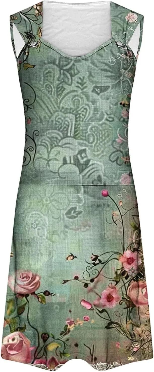 ZDRZK Casual Dresses for Women Boho Floral Print Mini Dress 2024 Vacation Trendy Summer A-Line Sleeveless Sundresses