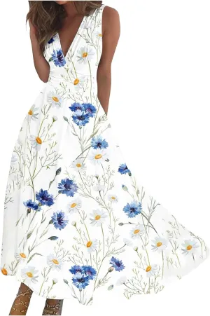 ZDRZK Women's Casual Dresses Sleeveless Wrapped Chest Maxi Dresses Marble Print Sexy Flowy Summer Dresses Trendy 2024