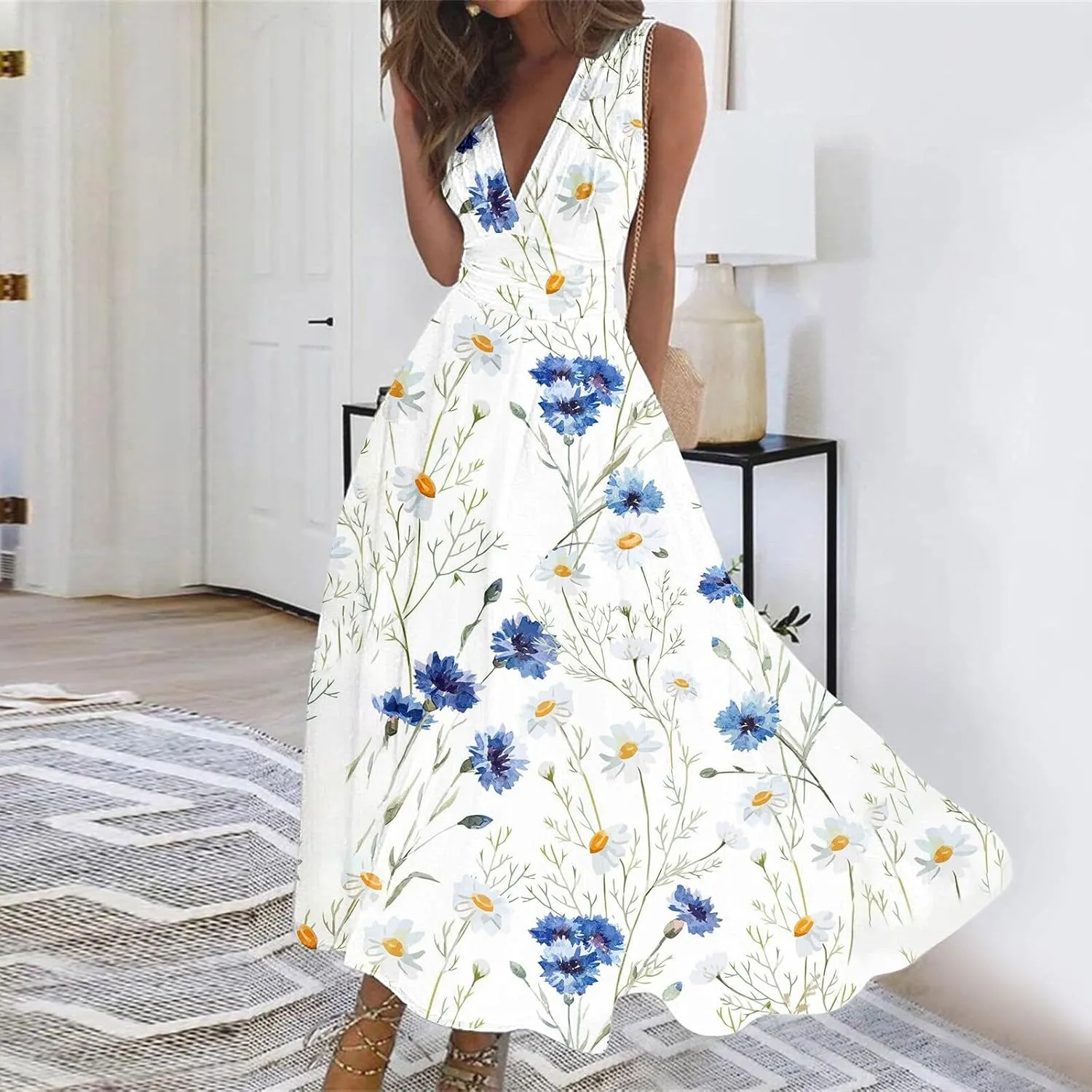ZDRZK Women's Casual Dresses Sleeveless Wrapped Chest Maxi Dresses Marble Print Sexy Flowy Summer Dresses Trendy 2024